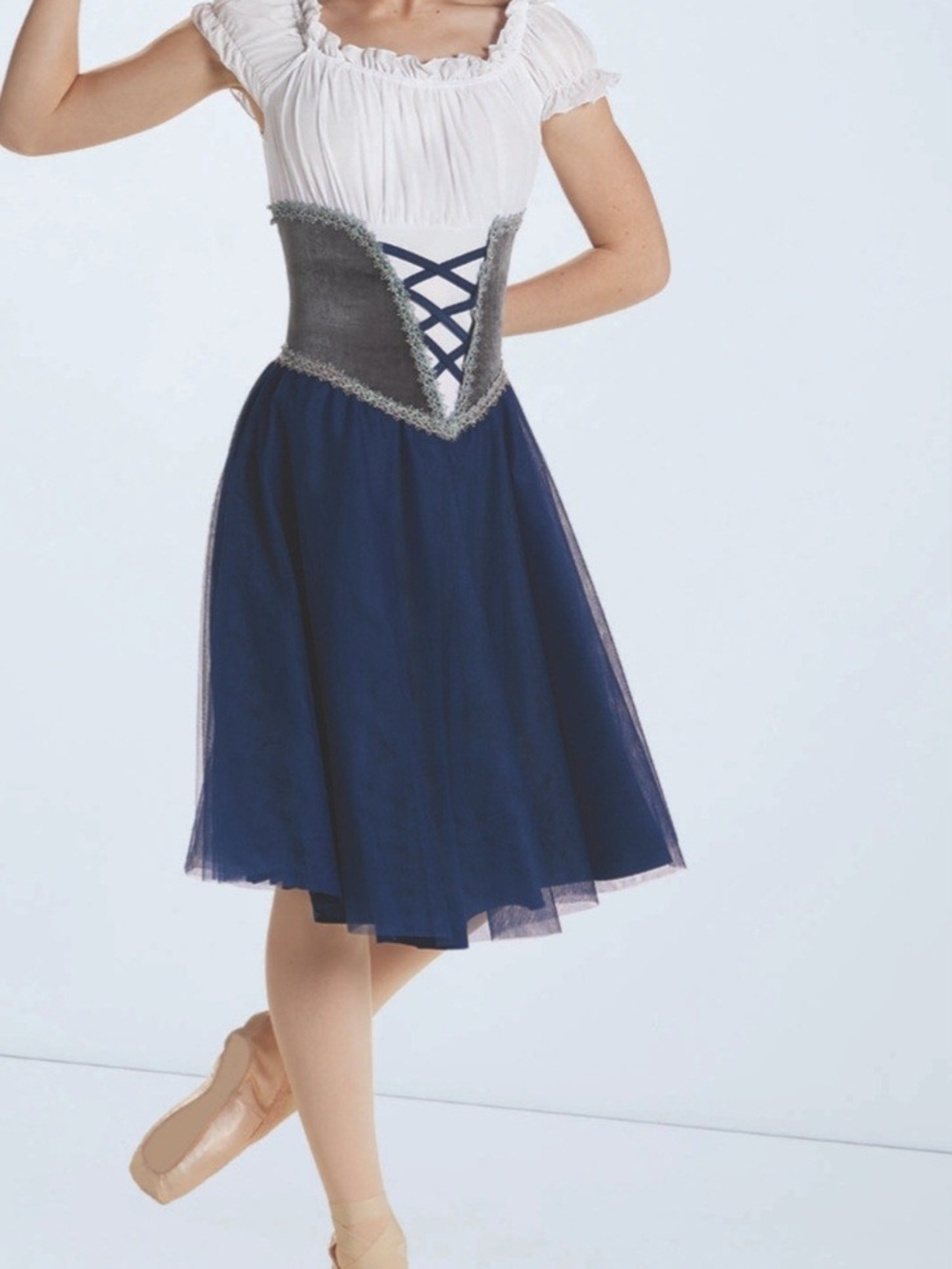 Navy Midi Tulle Skirt with Gray Corset Waist
